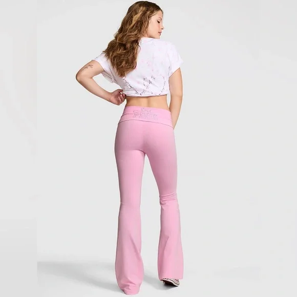 PINK x LoveShackFancy Cotton Foldover Flare Leggings - Picture 2 of 5